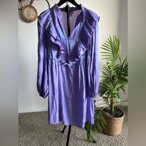 ICHI Lilac Satin Ruffle Dress – Size 38 / US Small-Medium